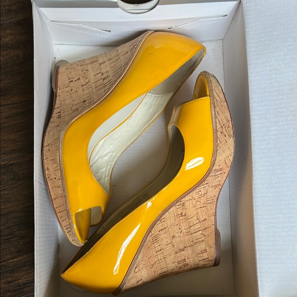 Aldo Yellow Patent Leather Wedges